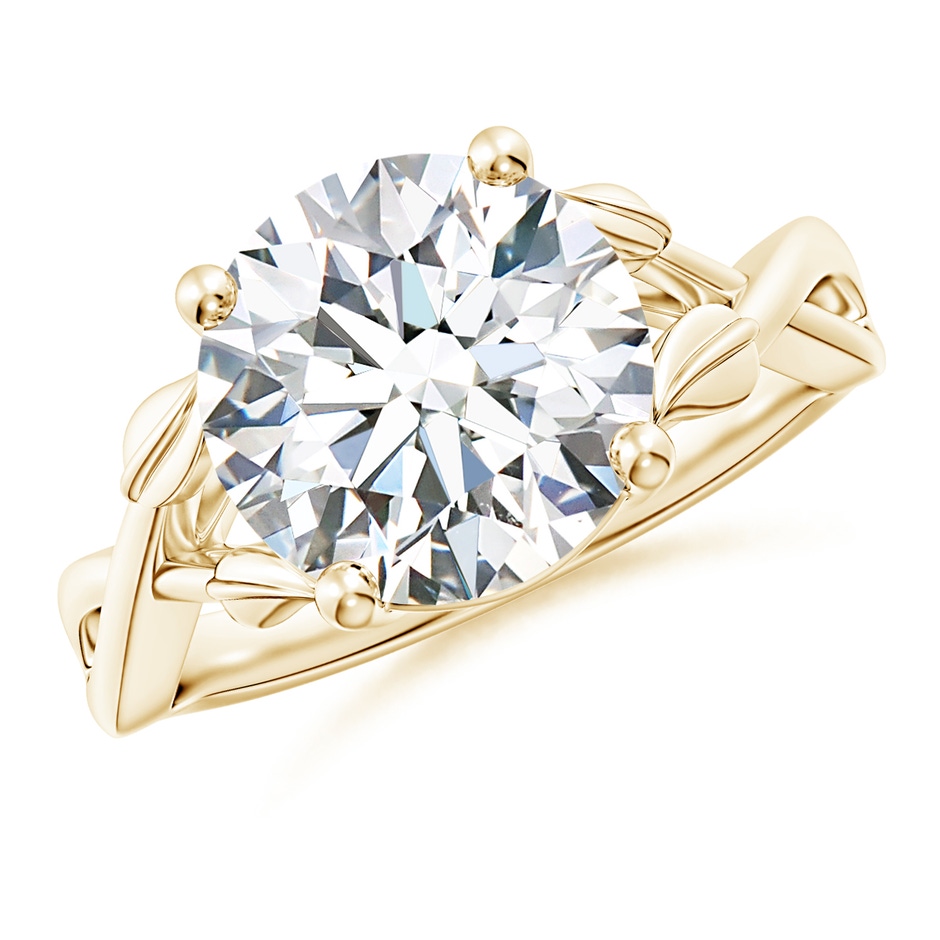 10.1mm FGVS Lab-Grown Nature Inspired Diamond Crossover Ring with Leaf Motifs in Yellow Gold 