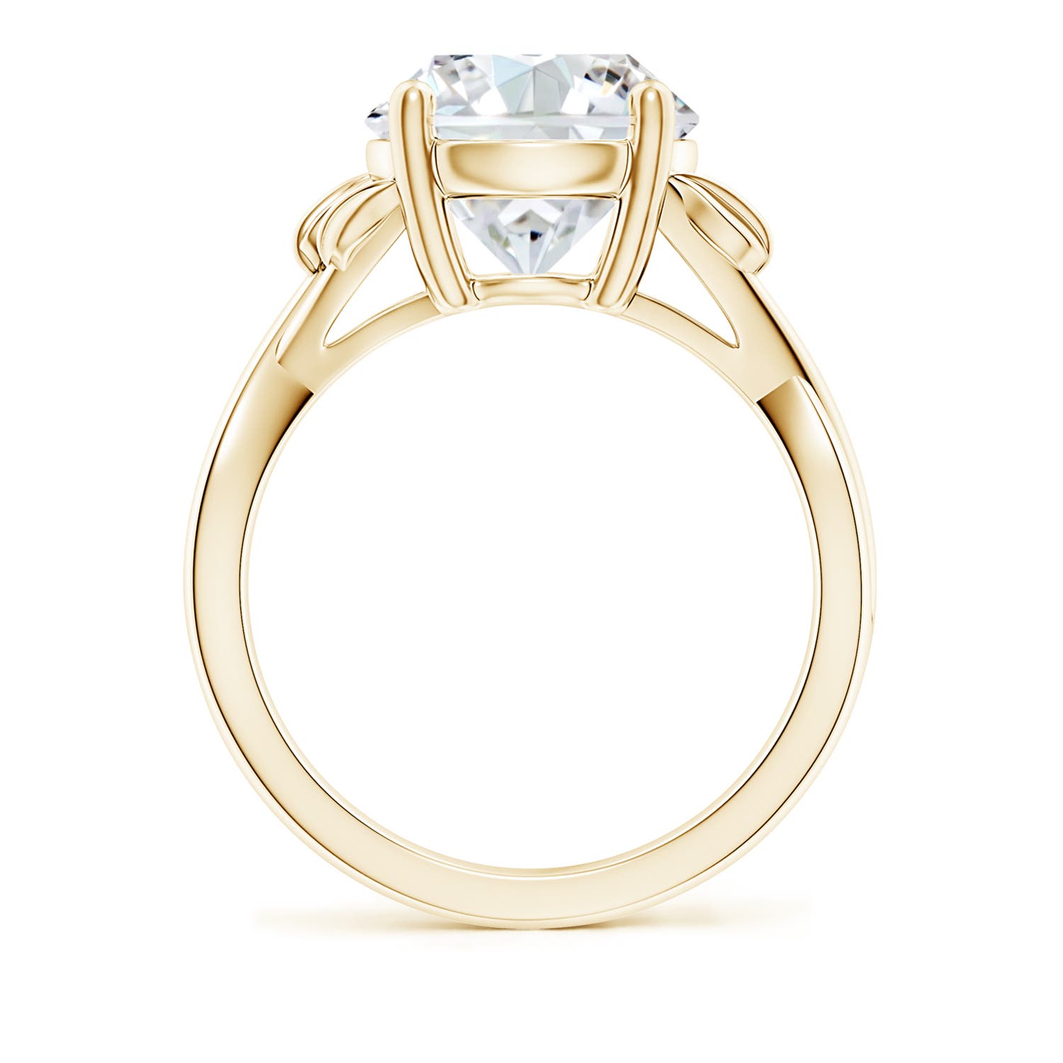 10.1mm FGVS Lab-Grown Nature Inspired Diamond Crossover Ring with Leaf Motifs in Yellow Gold