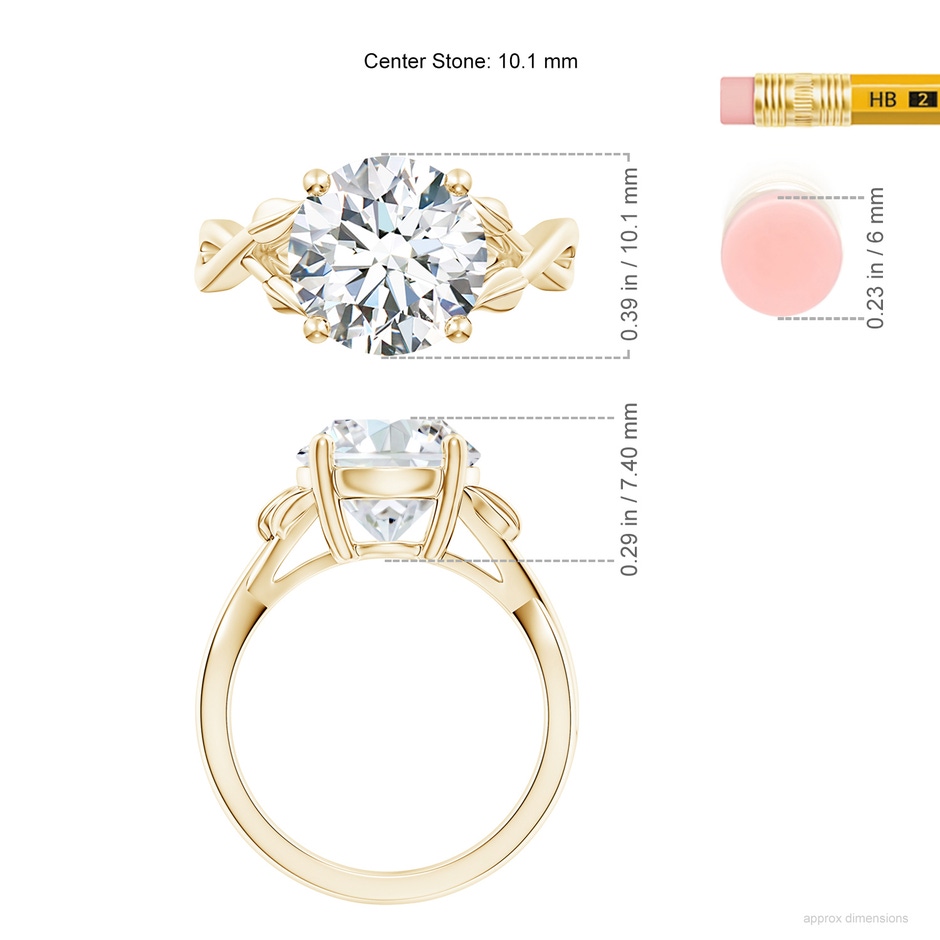 10.1mm FGVS Lab-Grown Nature Inspired Diamond Crossover Ring with Leaf Motifs in Yellow Gold ruler