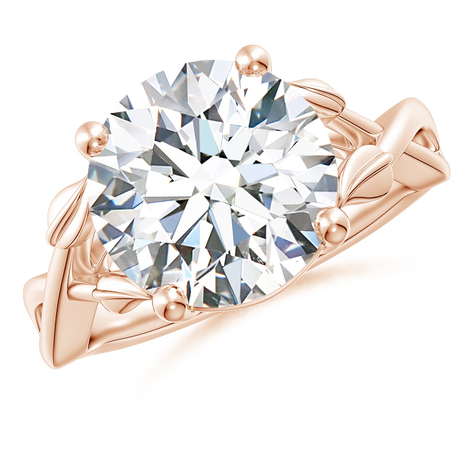 11.1mm FGVS Lab-Grown Nature Inspired Diamond Crossover Ring with Leaf Motifs in Rose Gold