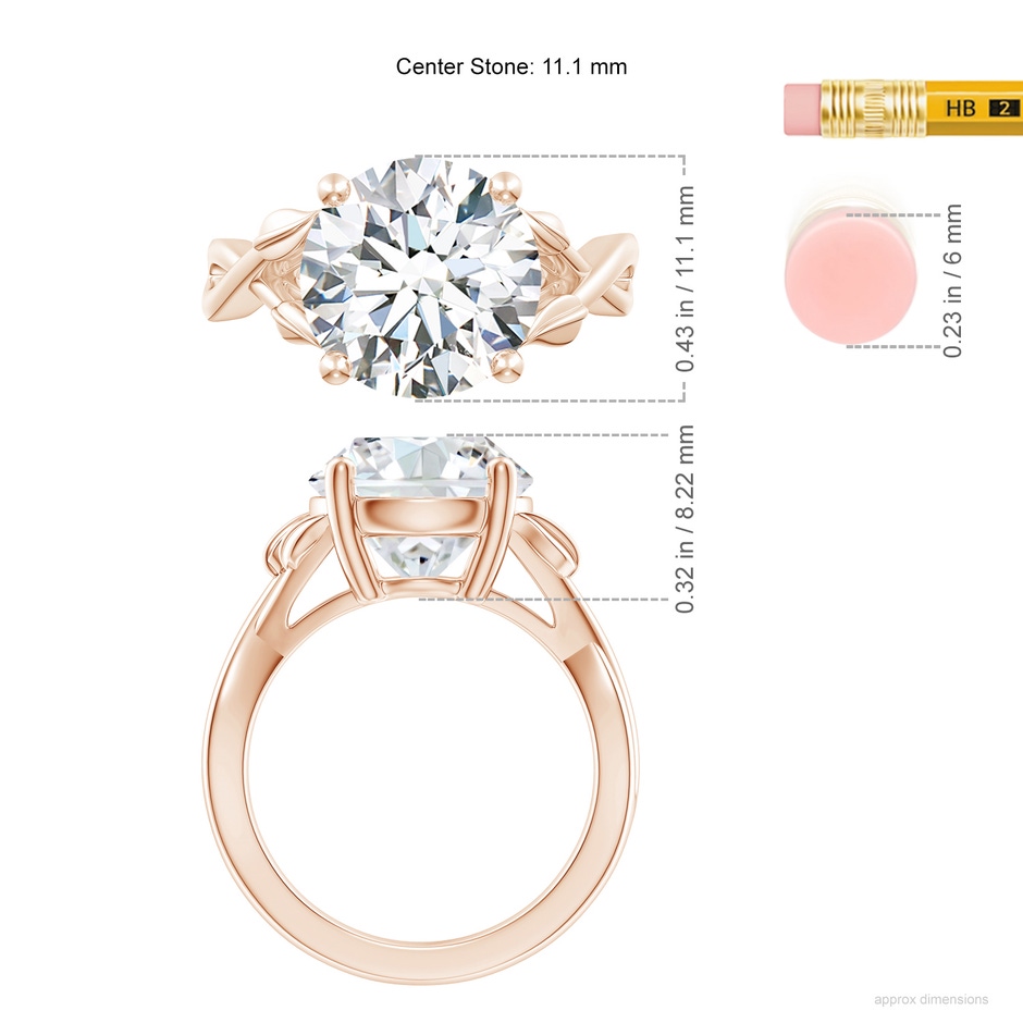 11.1mm FGVS Lab-Grown Nature Inspired Diamond Crossover Ring with Leaf Motifs in Rose Gold ruler