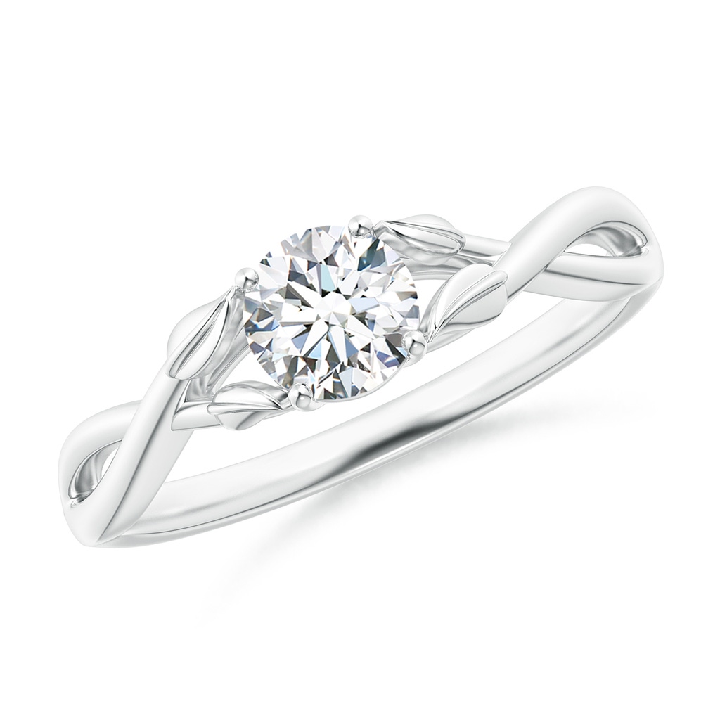 5.1mm FGVS Lab-Grown Nature Inspired Diamond Crossover Ring with Leaf Motifs in White Gold