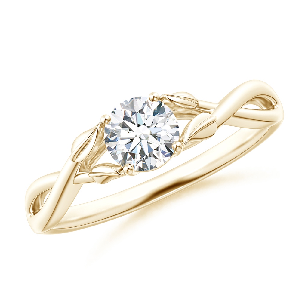 5.1mm FGVS Lab-Grown Nature Inspired Diamond Crossover Ring with Leaf Motifs in Yellow Gold