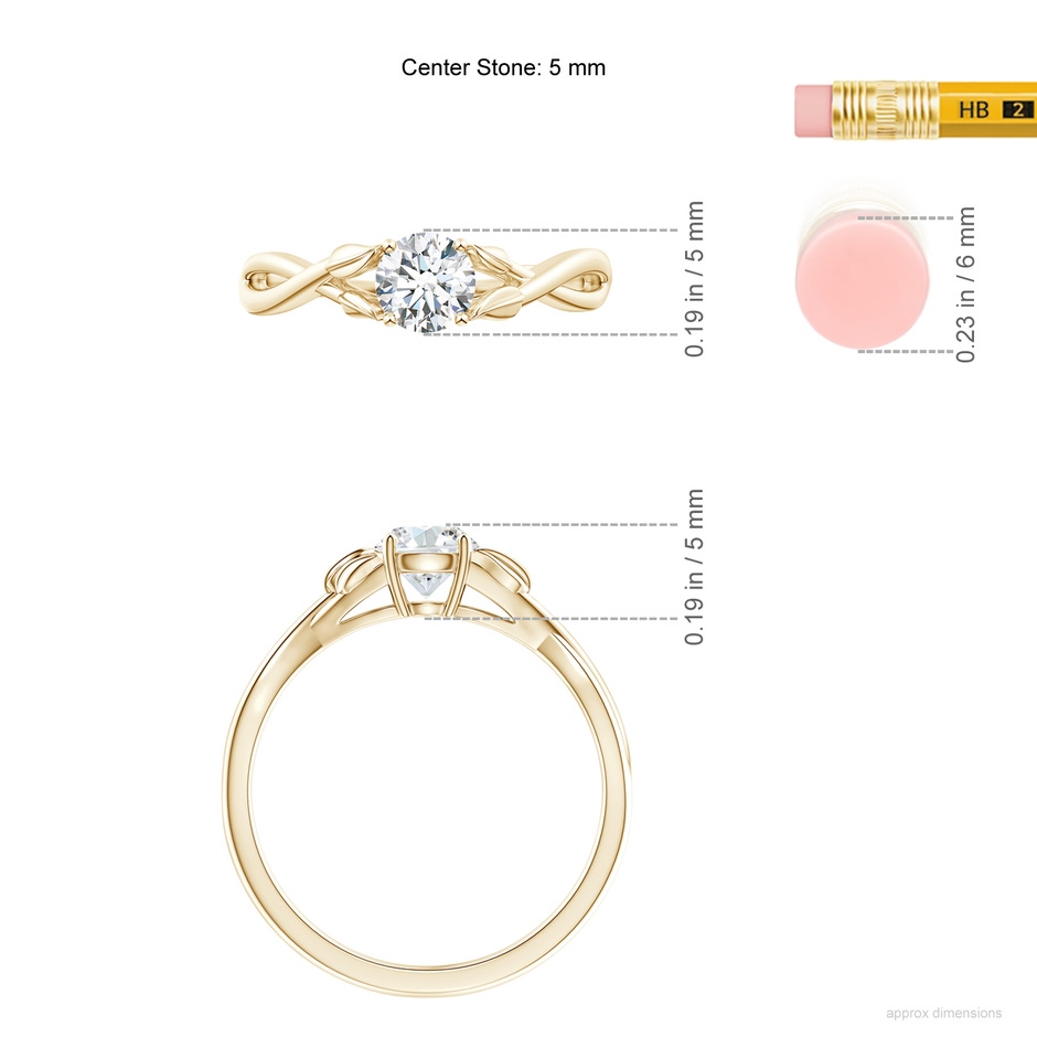 5.1mm FGVS Lab-Grown Nature Inspired Diamond Crossover Ring with Leaf Motifs in Yellow Gold ruler