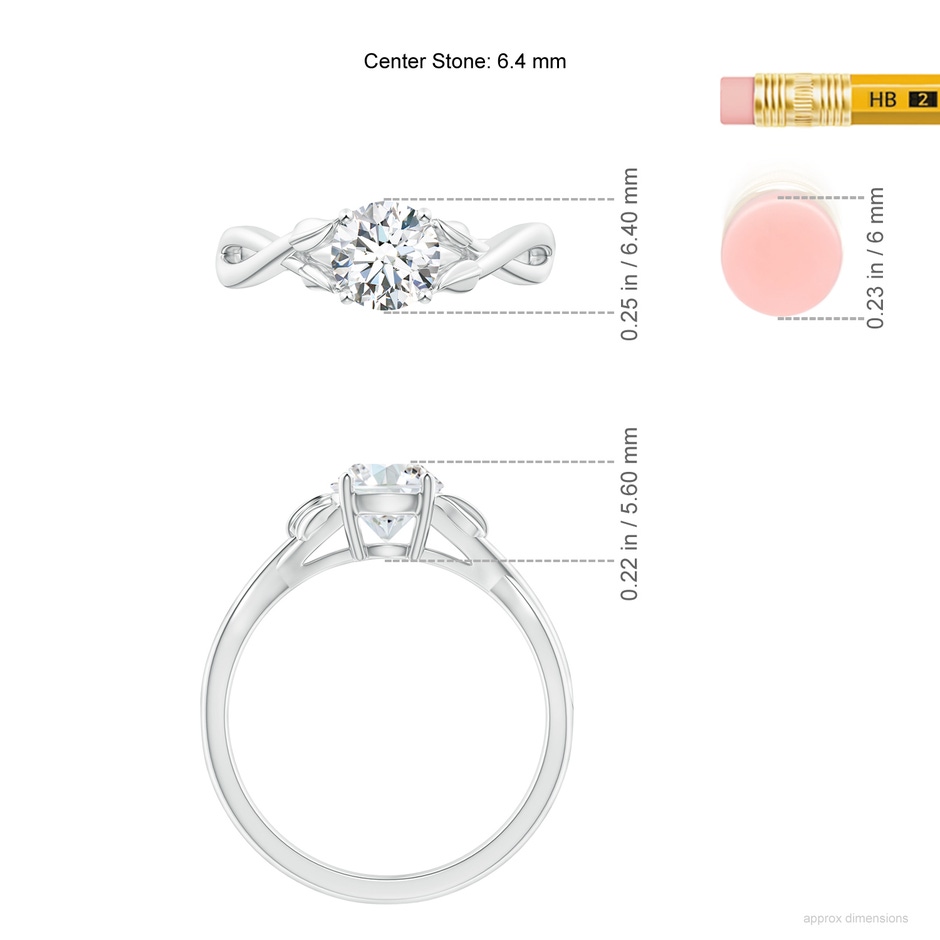 6.4mm FGVS Lab-Grown Nature Inspired Diamond Crossover Ring with Leaf Motifs in P950 Platinum ruler