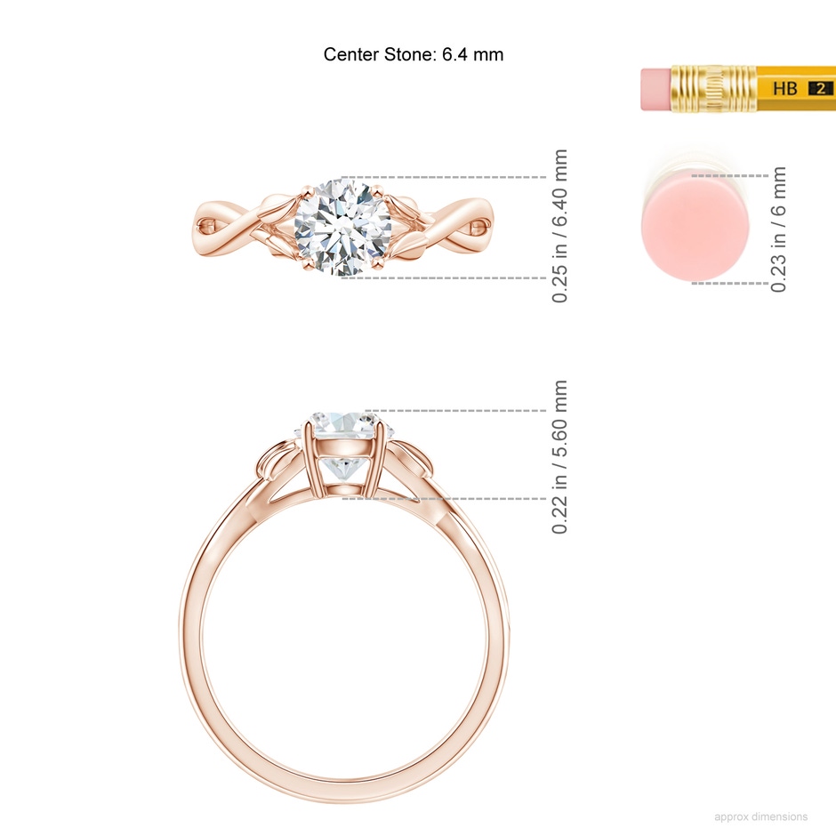 6.4mm FGVS Lab-Grown Nature Inspired Diamond Crossover Ring with Leaf Motifs in Rose Gold ruler
