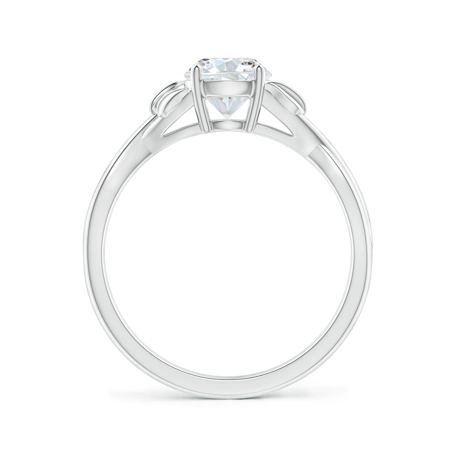 6.4mm FGVS Lab-Grown Nature Inspired Diamond Crossover Ring with Leaf Motifs in White Gold - side 3
