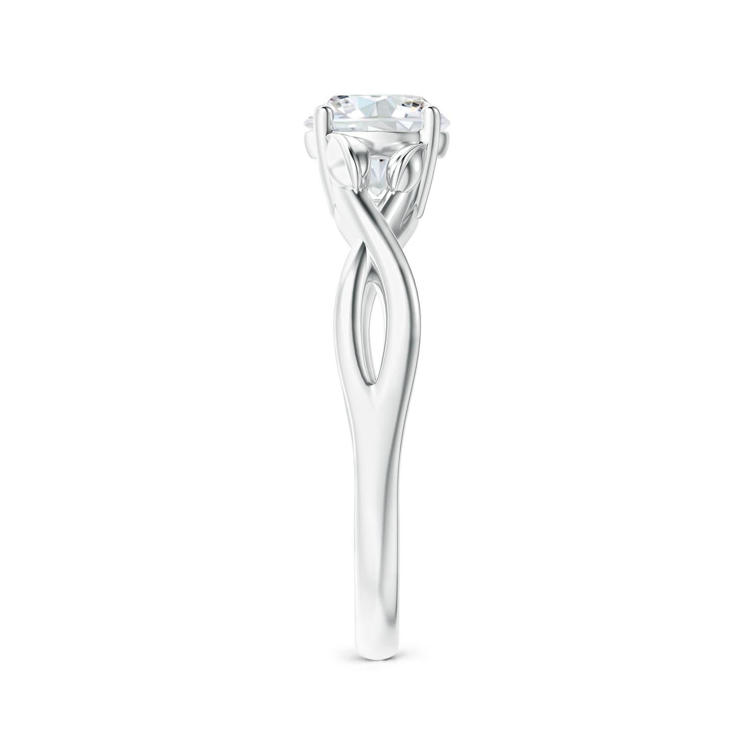 6.4mm FGVS Lab-Grown Nature Inspired Diamond Crossover Ring with Leaf Motifs in White Gold - side 4