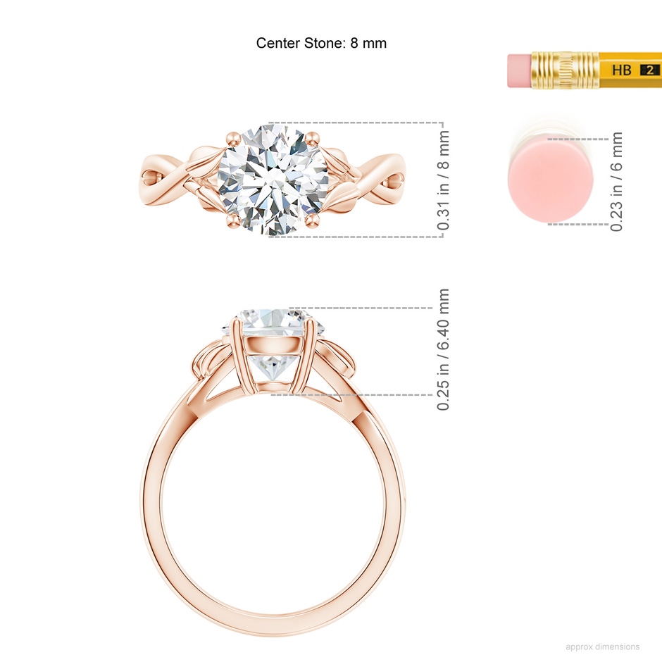 8.1mm FGVS Lab-Grown Nature Inspired Diamond Crossover Ring with Leaf Motifs in Rose Gold ruler