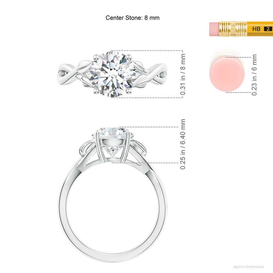 8.1mm FGVS Lab-Grown Nature Inspired Diamond Crossover Ring with Leaf Motifs in White Gold ruler