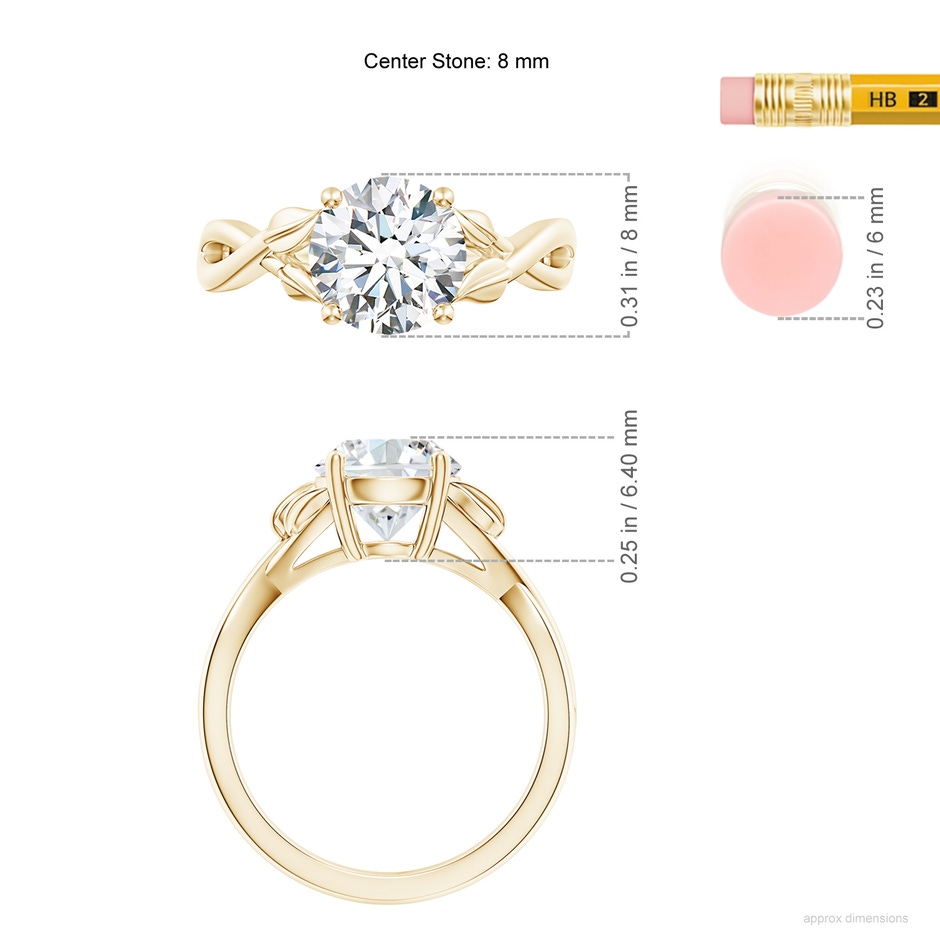 8.1mm FGVS Lab-Grown Nature Inspired Diamond Crossover Ring with Leaf Motifs in Yellow Gold ruler