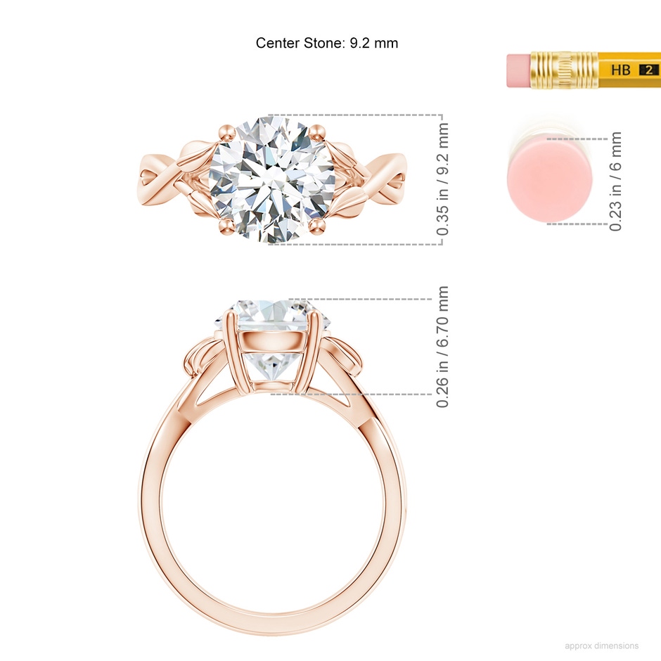 9.2mm FGVS Lab-Grown Nature Inspired Diamond Crossover Ring with Leaf Motifs in Rose Gold ruler