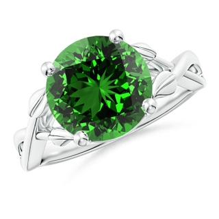 10mm Labgrown Lab-Grown Nature Inspired Emerald Crossover Ring with Leaf Motifs in P950 Platinum