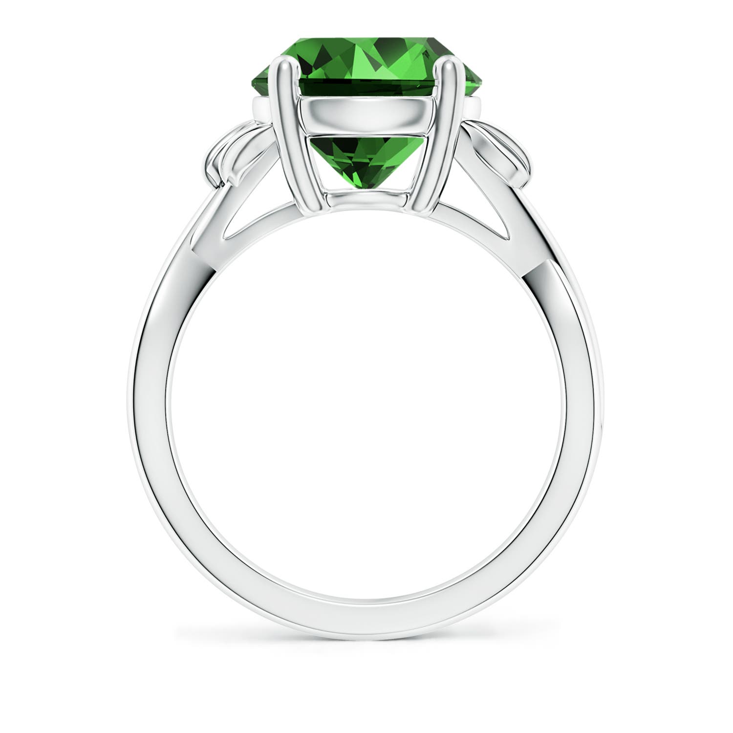 10mm Labgrown Lab-Grown Nature Inspired Emerald Crossover Ring with Leaf Motifs in P950 Platinum