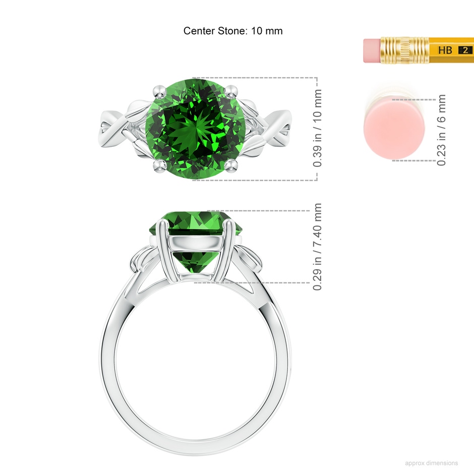 10mm Labgrown Lab-Grown Nature Inspired Emerald Crossover Ring with Leaf Motifs in P950 Platinum ruler