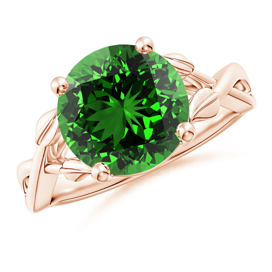 10mm Labgrown Lab-Grown Nature Inspired Emerald Crossover Ring with Leaf Motifs in Rose Gold 