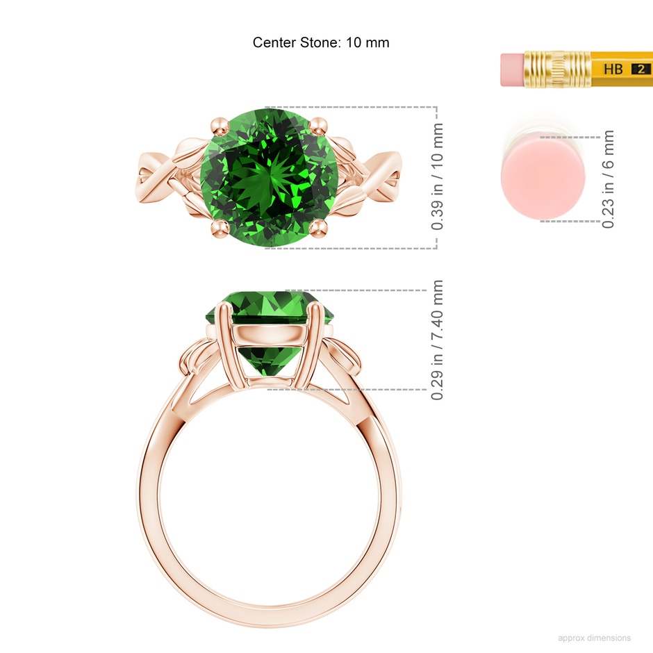 10mm Labgrown Lab-Grown Nature Inspired Emerald Crossover Ring with Leaf Motifs in Rose Gold ruler