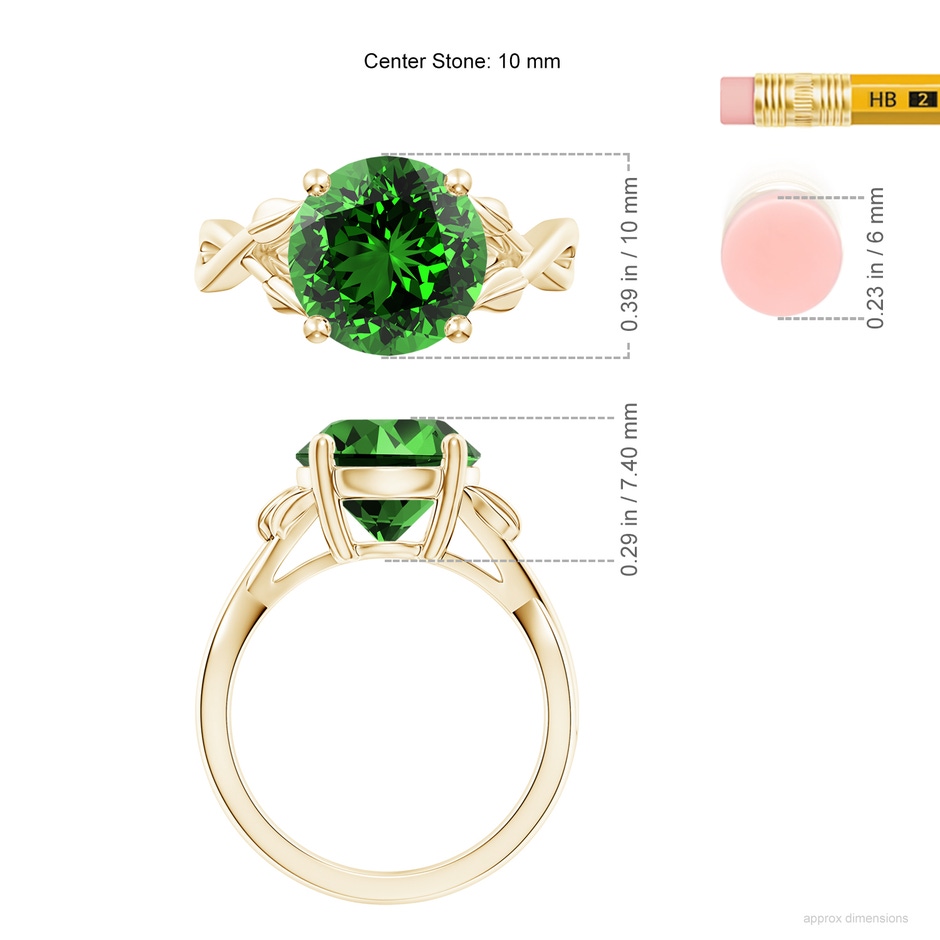 10mm Labgrown Lab-Grown Nature Inspired Emerald Crossover Ring with Leaf Motifs in Yellow Gold ruler