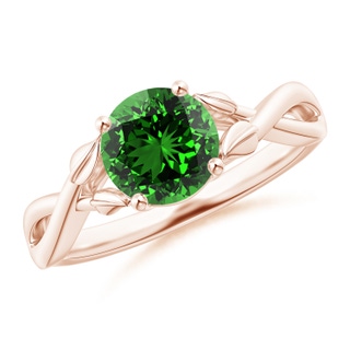 7mm Labgrown Lab-Grown Nature Inspired Emerald Crossover Ring with Leaf Motifs in Rose Gold