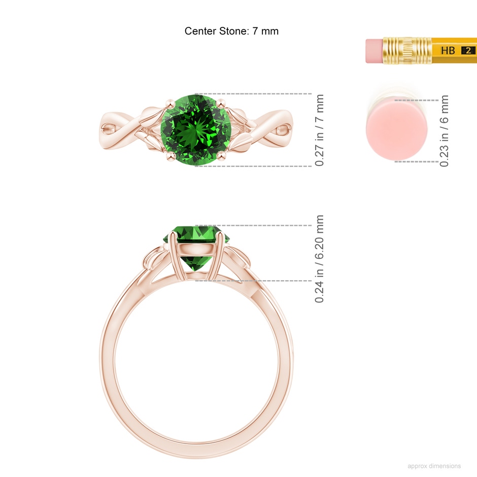 7mm Labgrown Lab-Grown Nature Inspired Emerald Crossover Ring with Leaf Motifs in Rose Gold ruler