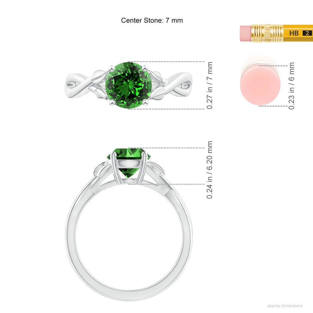 7mm Labgrown Lab-Grown Nature Inspired Emerald Crossover Ring with Leaf Motifs in White Gold ruler