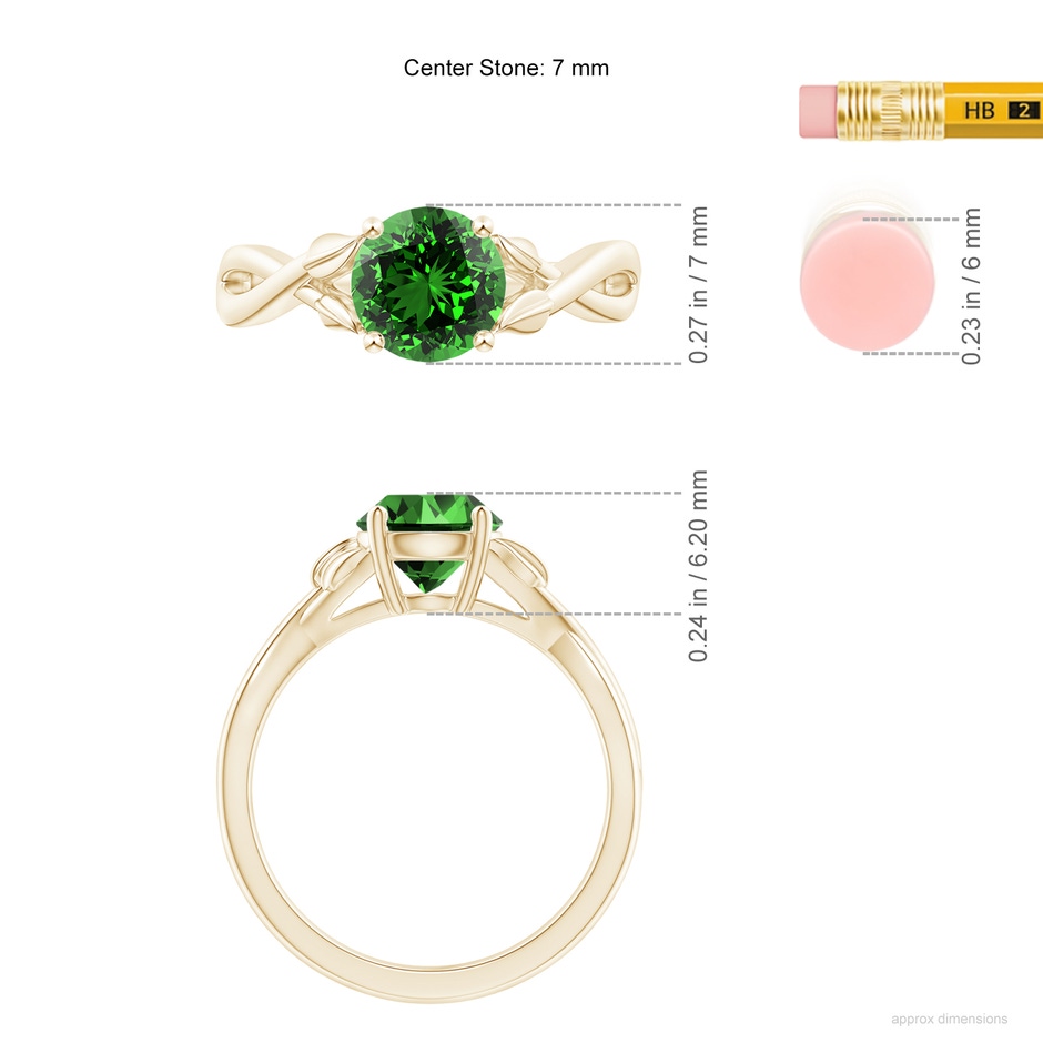 7mm Labgrown Lab-Grown Nature Inspired Emerald Crossover Ring with Leaf Motifs in Yellow Gold ruler