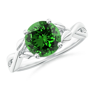 8mm Labgrown Lab-Grown Nature Inspired Emerald Crossover Ring with Leaf Motifs in P950 Platinum