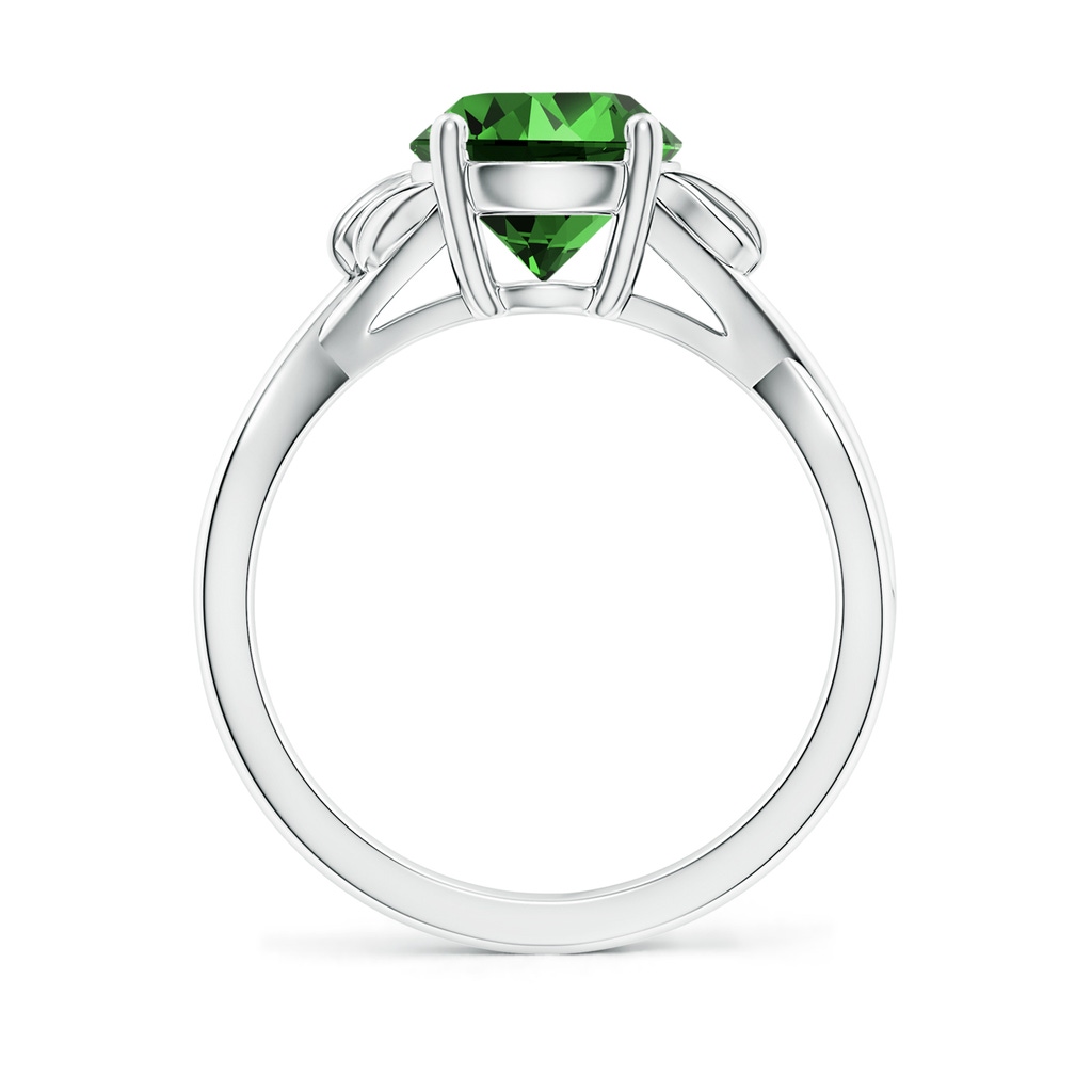 8mm Labgrown Lab-Grown Nature Inspired Emerald Crossover Ring with Leaf Motifs in P950 Platinum Side 199