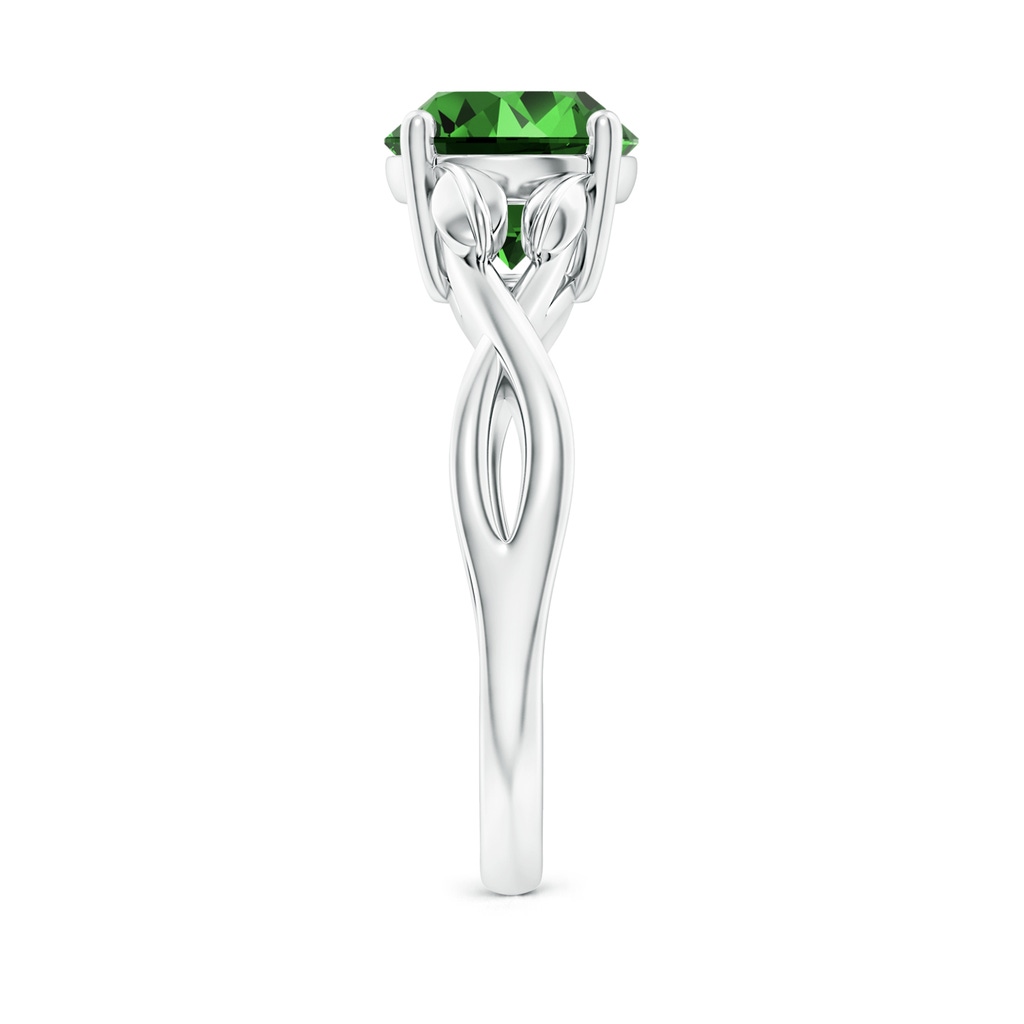 8mm Labgrown Lab-Grown Nature Inspired Emerald Crossover Ring with Leaf Motifs in P950 Platinum Side 299
