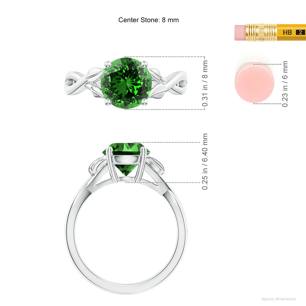 8mm Labgrown Lab-Grown Nature Inspired Emerald Crossover Ring with Leaf Motifs in P950 Platinum ruler