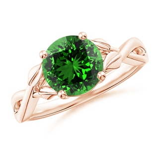 8mm Labgrown Lab-Grown Nature Inspired Emerald Crossover Ring with Leaf Motifs in Rose Gold