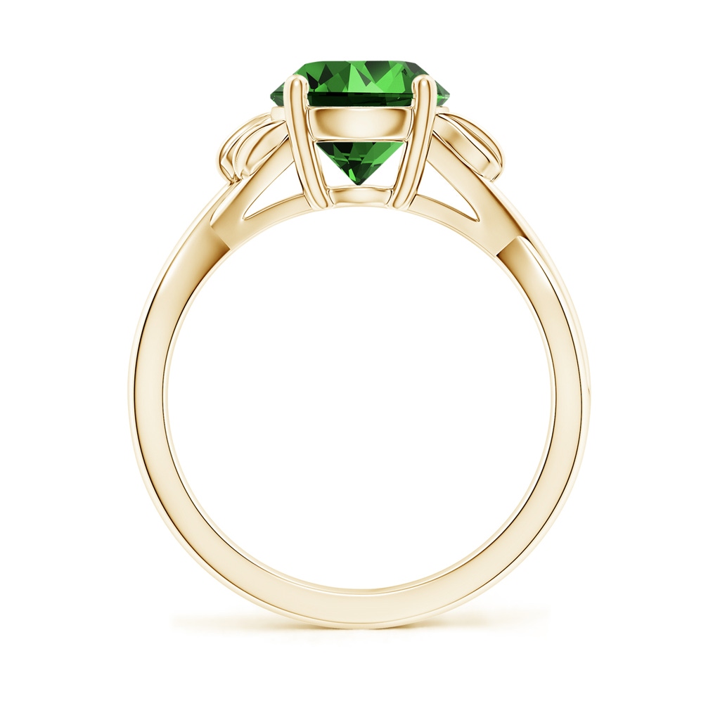 8mm Labgrown Lab-Grown Nature Inspired Emerald Crossover Ring with Leaf Motifs in Yellow Gold Side 199