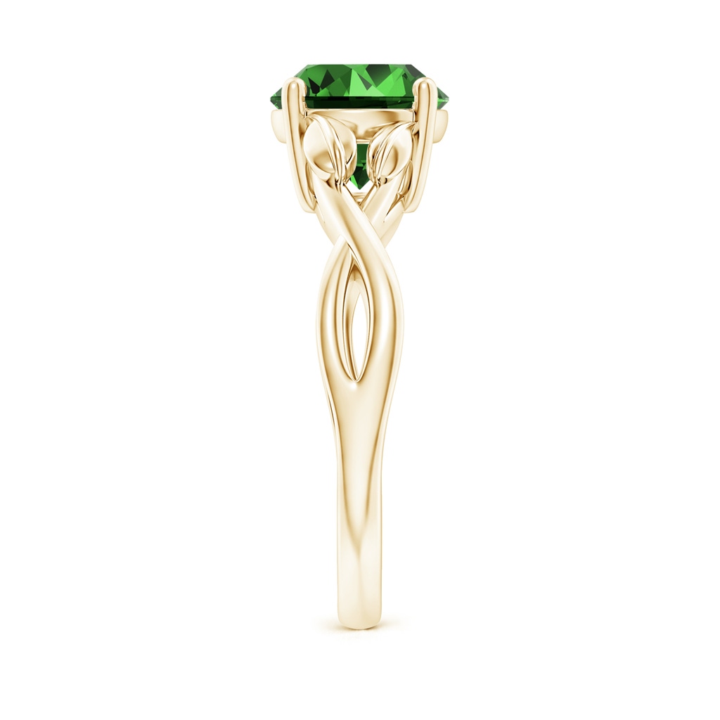 8mm Labgrown Lab-Grown Nature Inspired Emerald Crossover Ring with Leaf Motifs in Yellow Gold Side 299