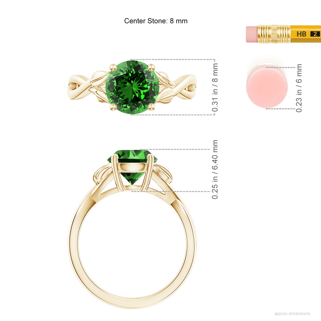 8mm Labgrown Lab-Grown Nature Inspired Emerald Crossover Ring with Leaf Motifs in Yellow Gold ruler