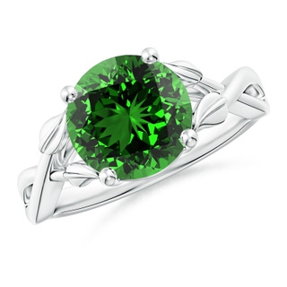 9mm Labgrown Lab-Grown Nature Inspired Emerald Crossover Ring with Leaf Motifs in P950 Platinum