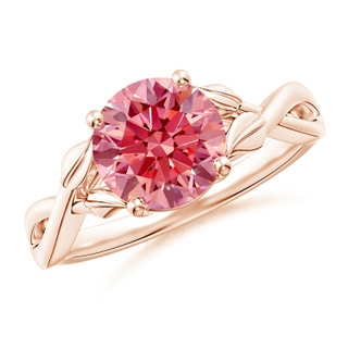 8.1mm Labgrown Nature Inspired Lab-Grown Fancy Intense Pink Diamond Crossover Ring with Leaf Motifs in 18K Rose Gold