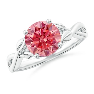 8.1mm Labgrown Nature Inspired Lab-Grown Fancy Intense Pink Diamond Crossover Ring with Leaf Motifs in P950 Platinum