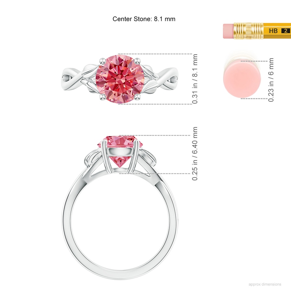 8.1mm Labgrown Nature Inspired Lab-Grown Fancy Intense Pink Diamond Crossover Ring with Leaf Motifs in White Gold ruler