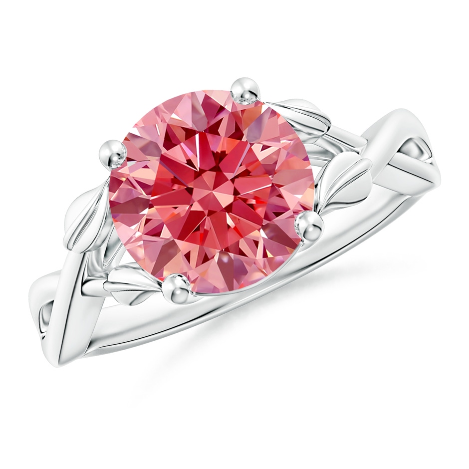 9.2mm Labgrown Nature Inspired Lab-Grown Fancy Intense Pink Diamond Crossover Ring with Leaf Motifs in P950 Platinum 