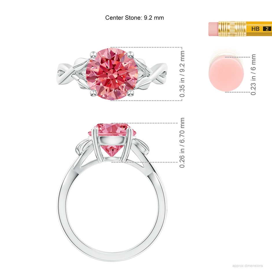 9.2mm Labgrown Nature Inspired Lab-Grown Fancy Intense Pink Diamond Crossover Ring with Leaf Motifs in P950 Platinum ruler