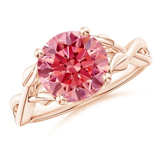 9.2mm Labgrown Nature Inspired Lab-Grown Fancy Intense Pink Diamond Crossover Ring with Leaf Motifs in Rose Gold