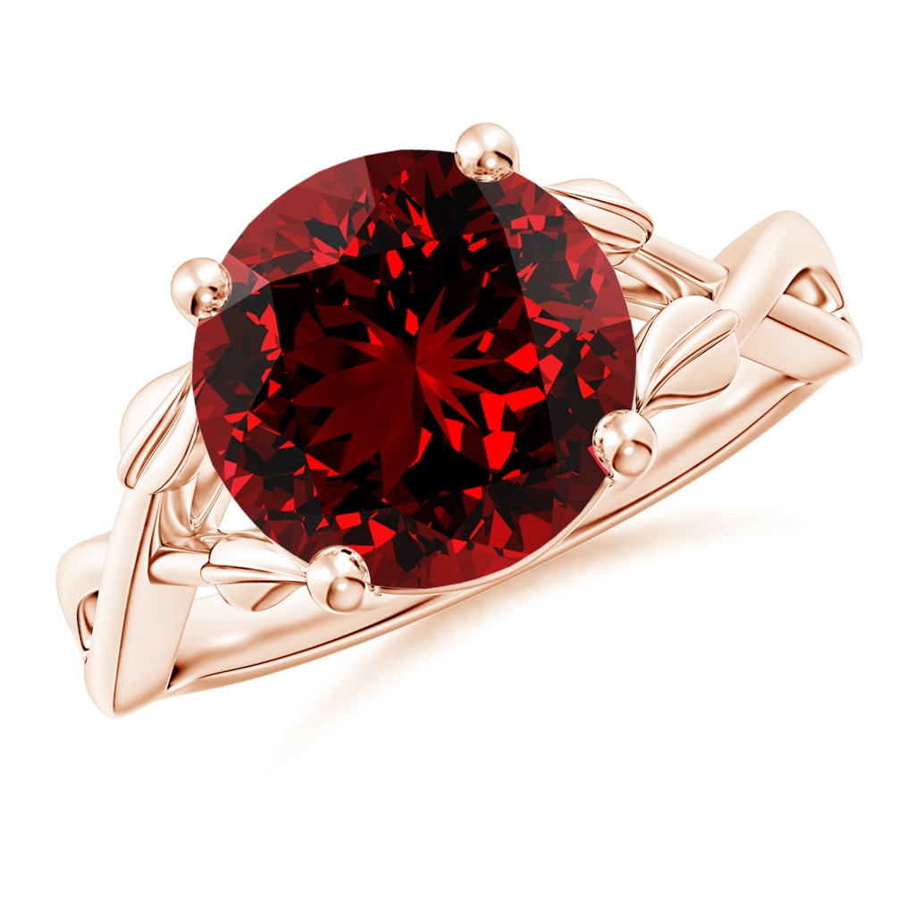 10mm Labgrown Lab-Grown Nature Inspired Ruby Crossover Ring with Leaf Motifs in Rose Gold
