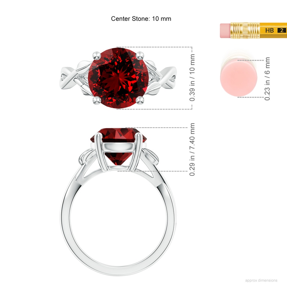 10mm Labgrown Lab-Grown Nature Inspired Ruby Crossover Ring with Leaf Motifs in White Gold ruler