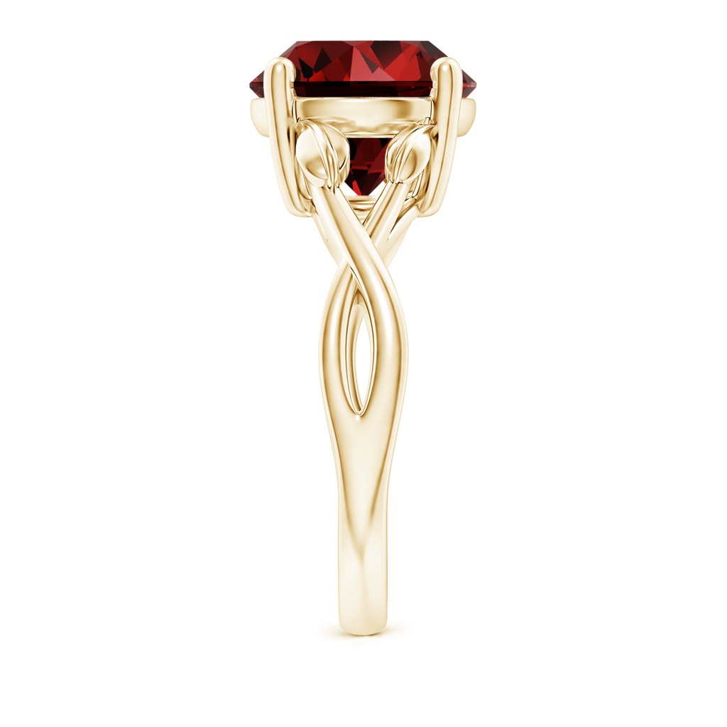 10mm Labgrown Lab-Grown Nature Inspired Ruby Crossover Ring with Leaf Motifs in Yellow Gold Side 299