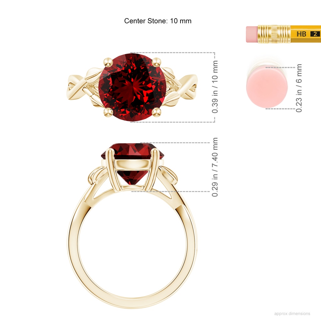 10mm Labgrown Lab-Grown Nature Inspired Ruby Crossover Ring with Leaf Motifs in Yellow Gold ruler