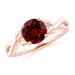 7mm Labgrown Lab-Grown Nature Inspired Ruby Crossover Ring with Leaf Motifs in Rose Gold