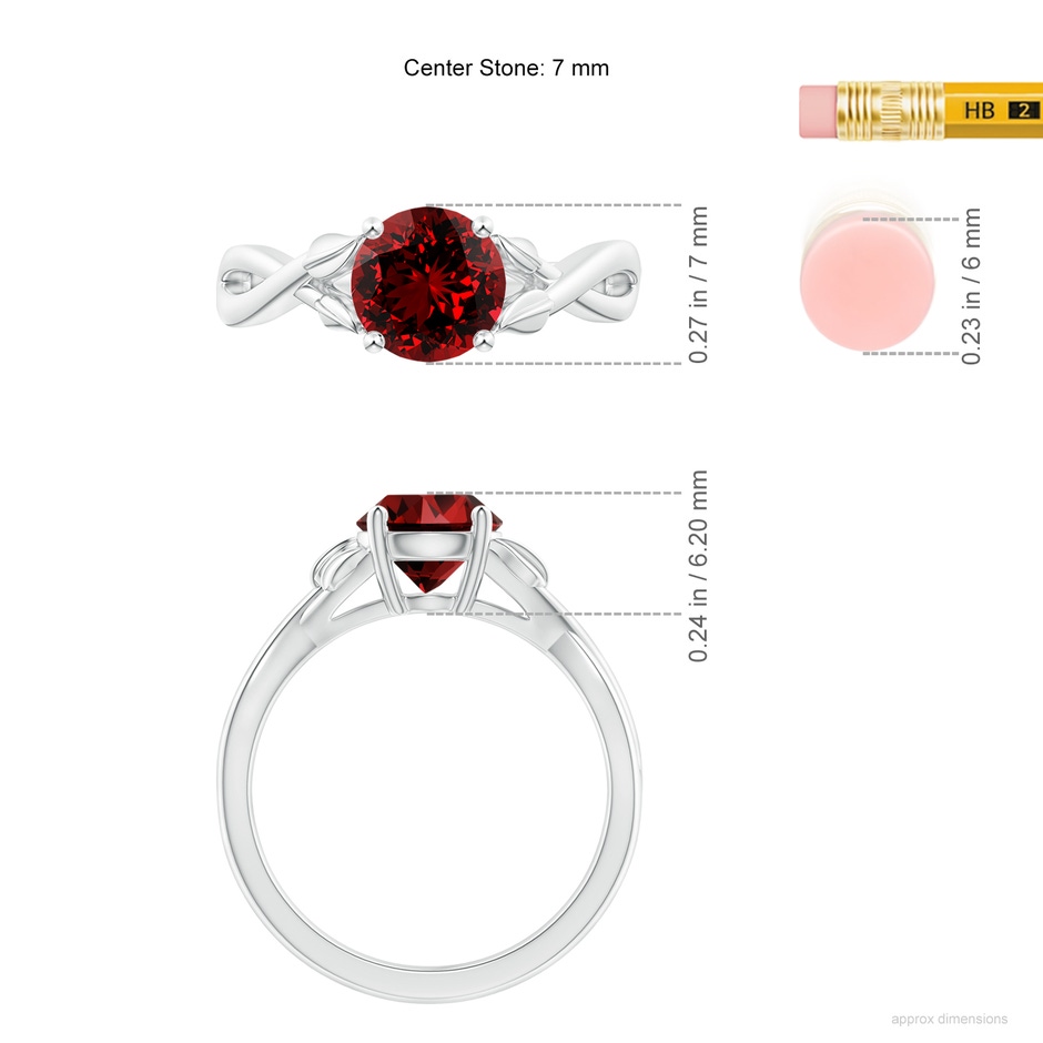 7mm Labgrown Lab-Grown Nature Inspired Ruby Crossover Ring with Leaf Motifs in White Gold ruler