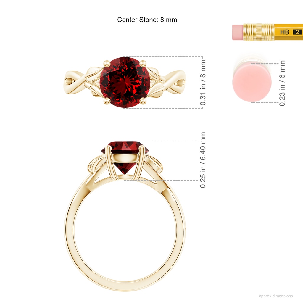 8mm Labgrown Lab-Grown Nature Inspired Ruby Crossover Ring with Leaf Motifs in Yellow Gold ruler