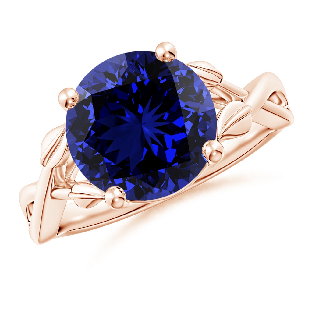 10mm Labgrown Lab-Grown Nature Inspired Blue Sapphire Crossover Ring with Leaf Motifs in Rose Gold