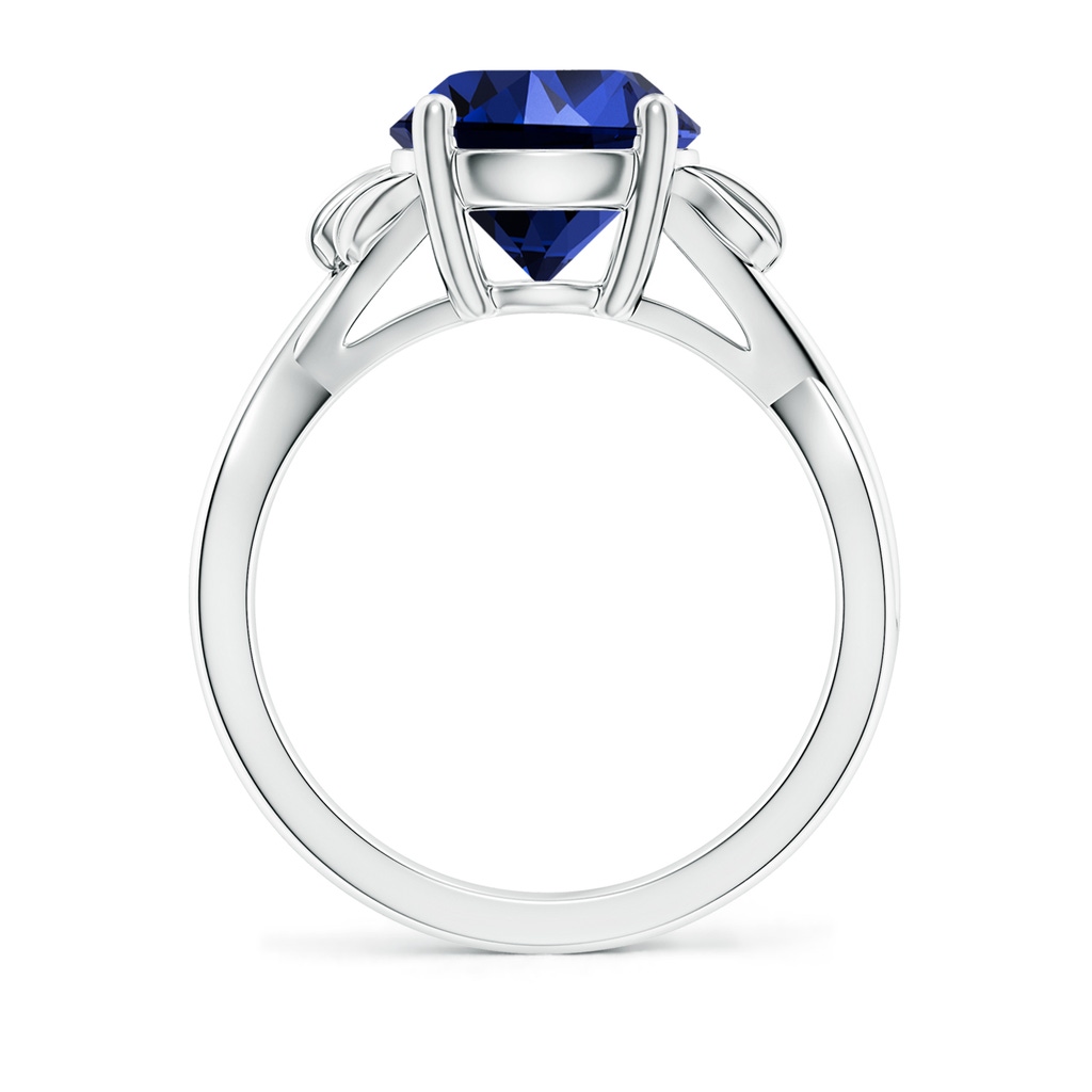 9mm Labgrown Lab-Grown Nature Inspired Blue Sapphire Crossover Ring with Leaf Motifs in White Gold Side 199